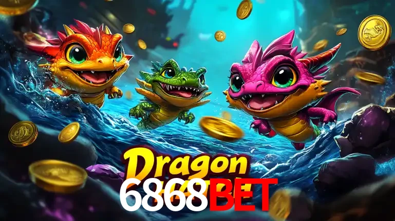 Arte promocional do jogo Dragon Hatch com três adoráveis dragões bebês nadando entre moedas de ouro, um dos slots mais divertidos para jogar no cassino 6868BET.