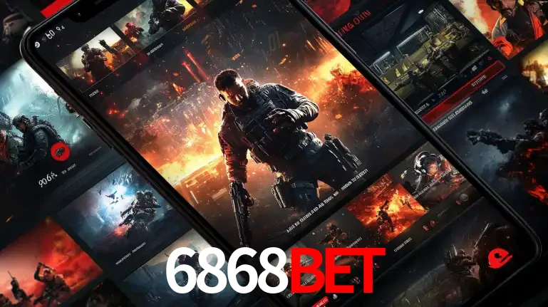 Tela de um celular exibindo uma galeria de jogos de tiro com temática militar, mostrando a variedade de e-sports disponíveis para apostas na plataforma de entretenimento 6868BET.