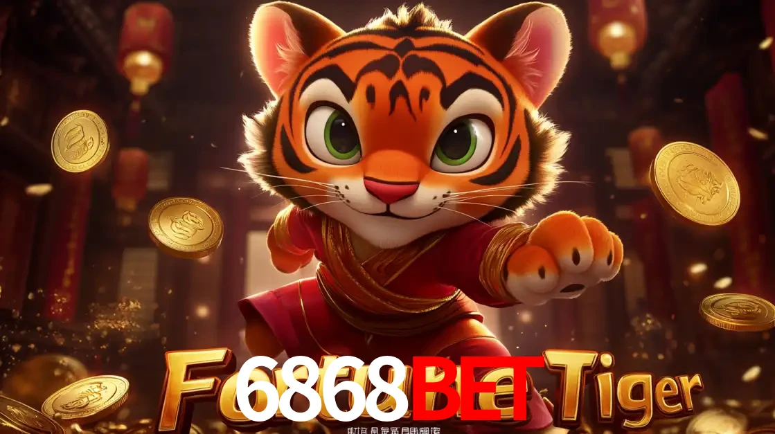 O carismático mascote do jogo de slot Fortune Tiger, um tigre fofo em pose de artes marciais, pronto para trazer sorte e multiplicadores de ganhos no cassino online 6868BET.